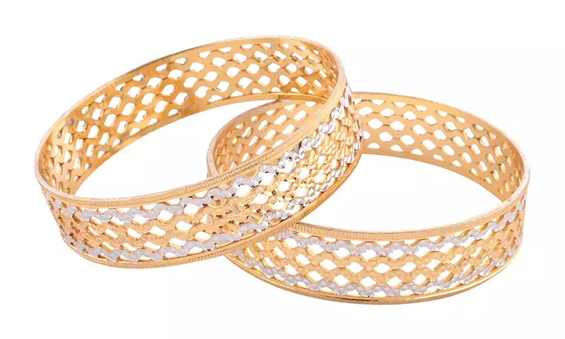 two PIECE RHODIUM PLATED BANGLE SET