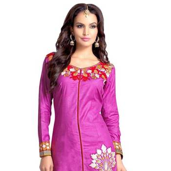 Purple embroidered cotton unstitched salwar with dupatta 2