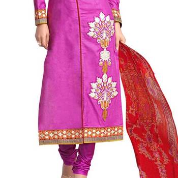 Purple embroidered cotton unstitched salwar with dupatta 3