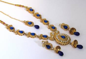 Golden Dark Blue kundan with stone necklace set 1