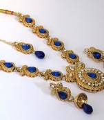 Golden Dark Blue kundan with stone necklace set