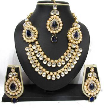 Two Side Brooch Blue pearl Wedding Necklace set 1