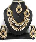 Two Side Brooch Blue pearl Wedding Necklace set