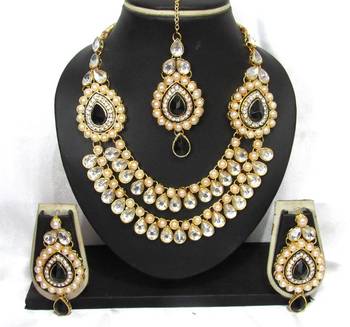 Two Side Brooch Black pearl Wedding Necklace set 1
