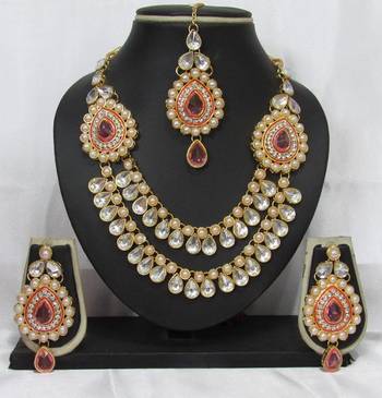 Two Side Brooch Pink pearl Wedding Necklace set 1