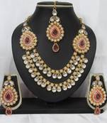 Two Side Brooch Pink pearl Wedding Necklace set