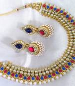 Pink and Blue tilak pearl gota necklace set