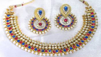 Pink and Blue tilak pearl polki necklace setsmc1 1