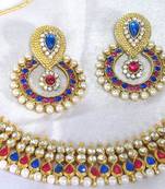 Pink and Blue tilak pearl polki necklace setsmc1