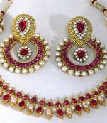 Dark pink Double stone pearl polki necklace set