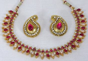 Dark pink double stone mango necklace set 1