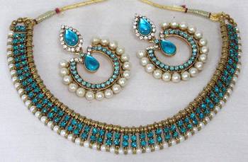 Antic Sky Blue stone tilak necklace set 1