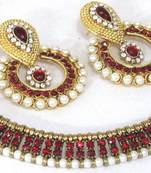 Antic Maroon stone polki necklace set