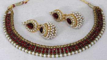 Antic Maroon stone gota necklace set 1