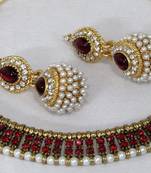 Antic Maroon stone gota necklace set