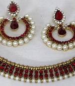 Antic Maroon stone tilak necklace set