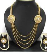 Four Line Golden Chain Long Pearl Necklace Set