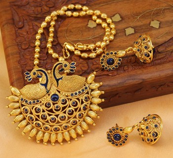 Beautiful Designer Gold Plated Peacock Pendant Set With Chain - Latest Peacock Pendant Designs In Gold Beautiful Designer Gold Plated Peacock Pendant Set With Chain - Latest Peacock Pendant Designs In Gold