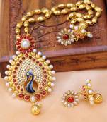 Beautiful Designer Gold Plated Peacock Pendant Set With Chain