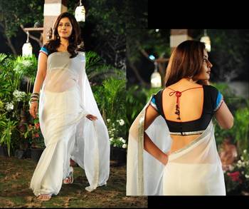 Off White  plain faux chiffon saree With Blouse 2