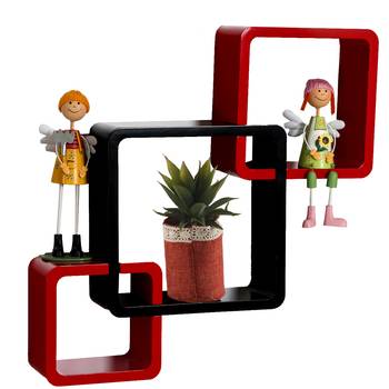 Red And Brown Elegant Box Shape Wall Shelves 1