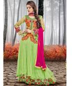 Green embroidered georgette semi stitched salwar with dupatta