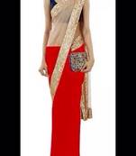 red plain net saree With Blouse