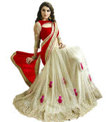 red embroidered net saree With Blouse