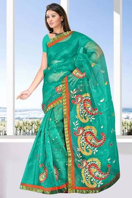 Super net saree attached brocket border and blouse - 421 1