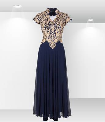 Blue Georgette Embroidered Semi Stitched Party Wear Gown 1