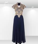 Blue Georgette Embroidered Semi Stitched Party Wear Gown