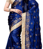 Nevy Blue embroidered satin saree With Blouse