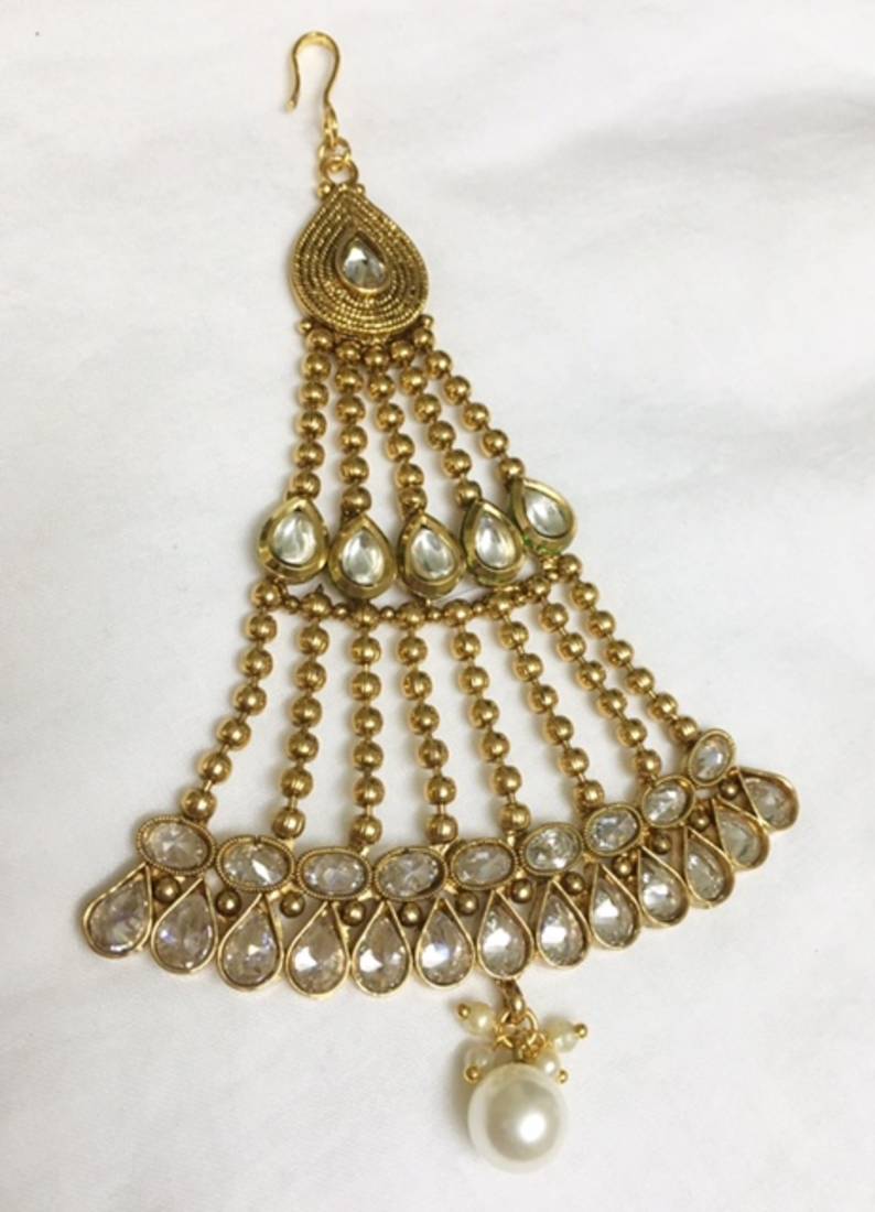 Gold american diamonds maang-tikka