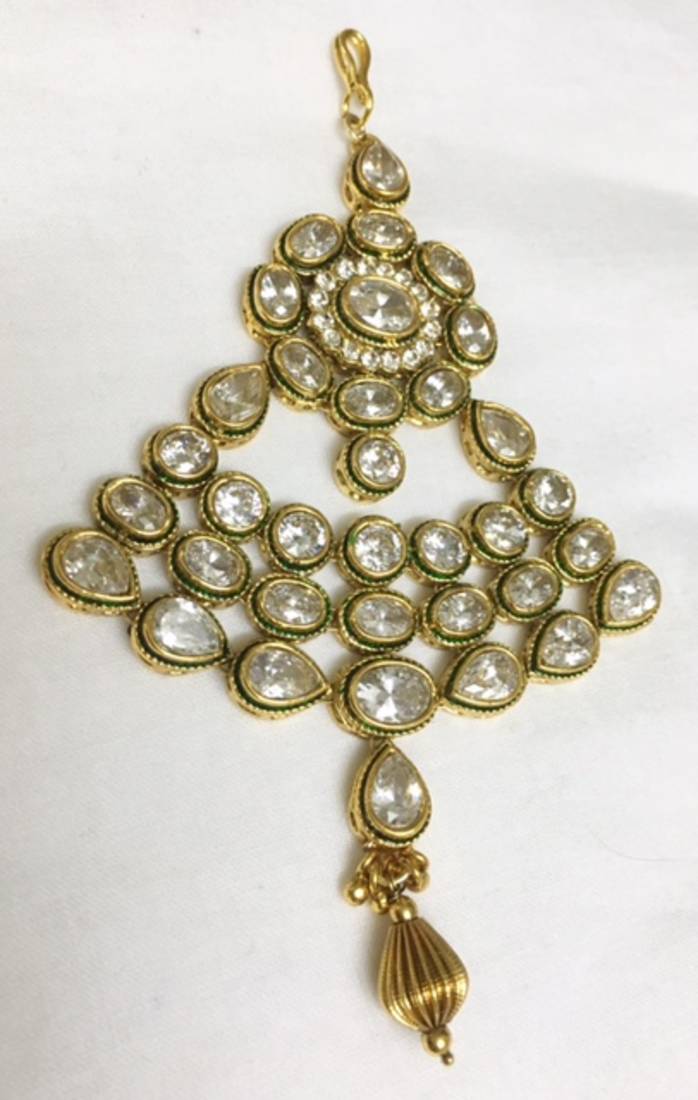 Gold american diamonds maang-tikka