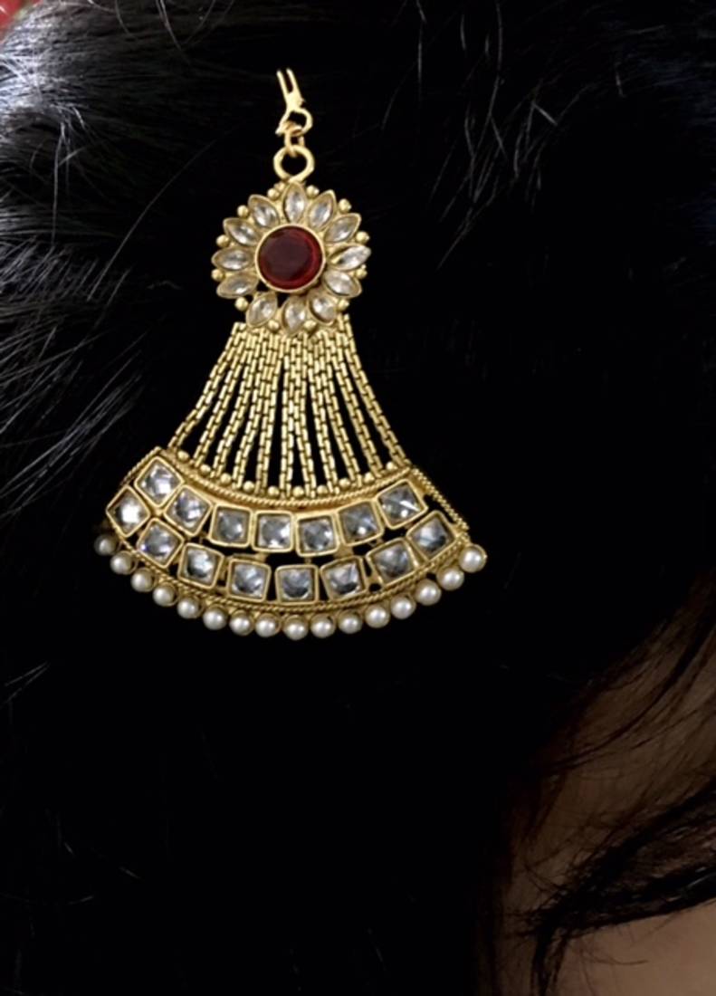 Gold american diamonds maang-tikka