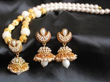 Gorgeous Royal Pearl Cz Unique Jhumka Pendant Necklace Set 1