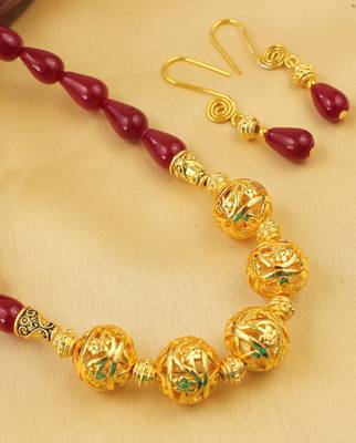 Stunning Handmade Maroon Designer Balls Necklace Set 2