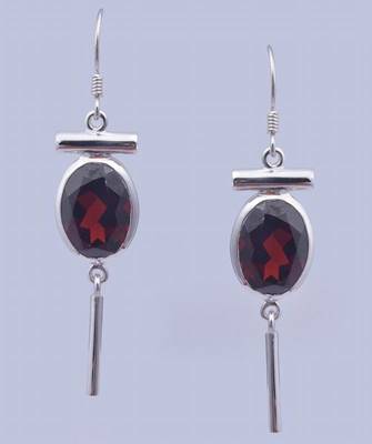 Garnet Gemstone Earrings, Sterling Silver Studs  1