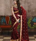 dark maroon embroidered georgette saree With Blouse