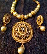 Ethnic Indian Jewelry Bollywood Oval Pearl Polki Glowing Woman Necklace Set d9