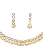 JFL - Captivating White Cz American Diamond Pearl Ethnic Fusion One Gram Gold Plated Designer Necklace Set