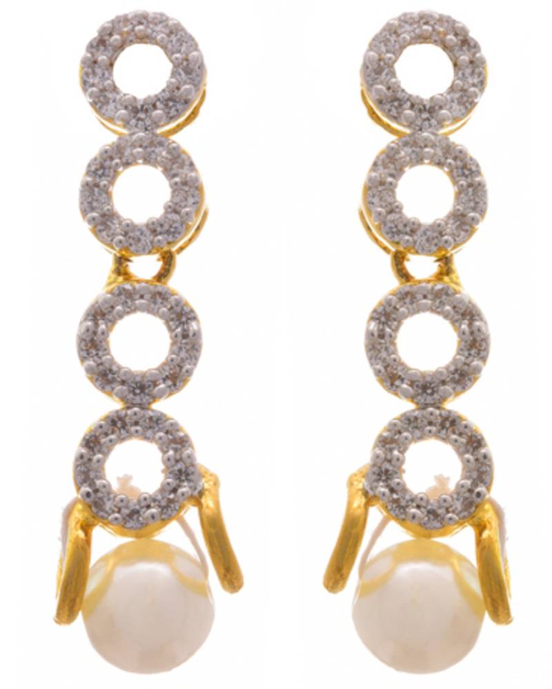 JFL - Captivating White Cz American Diamond Pearl Ethnic Fusion One Gram Gold Plated Designer Necklace Set