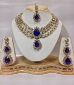 Three Chain Crystal Necklace Set in Royal Blue Color