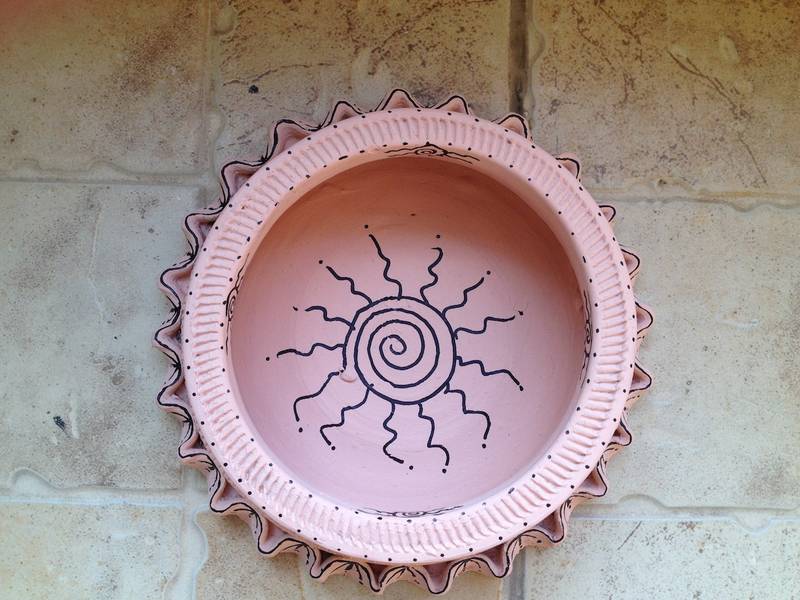 Peach Handmade Hand Painted Terra Cotta Utility Bowl with Warli design