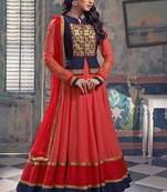 Red georgette embroidered semi stitched salwar with dupatta