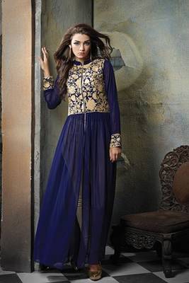 Blue georgette embroidered semi stitched salwar with dupatta 1