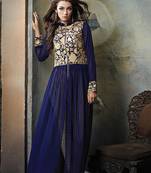 Blue georgette embroidered semi stitched salwar with dupatta