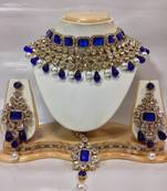 Crystal Studed Jewelry Set in Royal Blue with Pearls