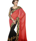 Red embroidered georgette saree With Blouse