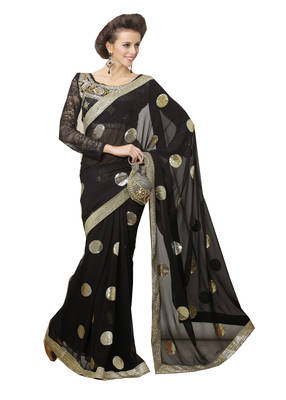 Black plain georgette saree With Blouse 1